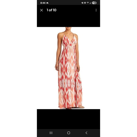 Athleta Faded Ikat Maxi Dress XL Coral Sand‎ Summer Beach Vacation Sundress - Picture 9 of 9
